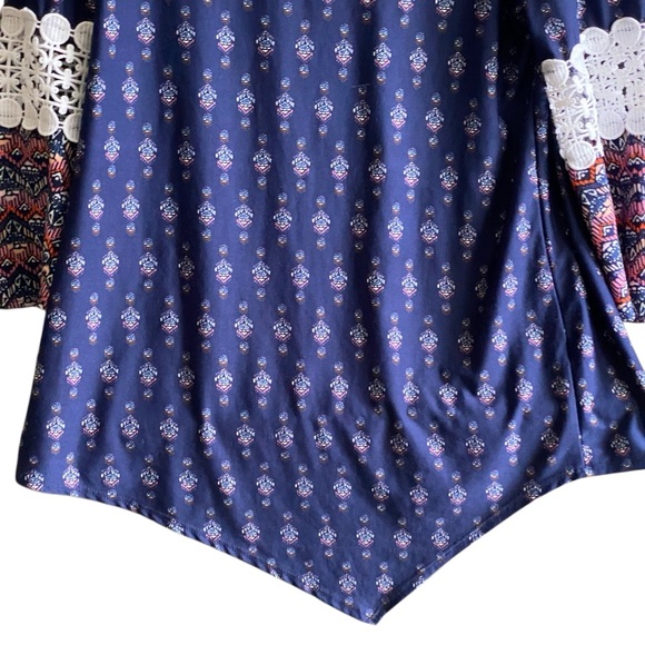 NY Collection 3/4 Sleeve Boho Asymmetrical Hem Tunic Top. Size Large - Picture 3 of 7